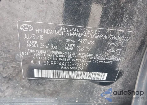 2018 Hyundai Sonata Se z USA, uszkodzony, nr VIN 5NPE24AF1JH728179